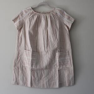 NWT Bonpoint Natacha Short‎ Sleeve Cotton Neutral Stripe Dress Lace Inset 12
